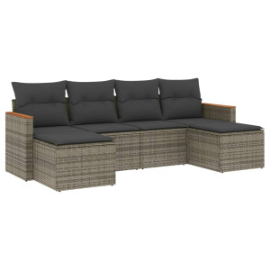 6 pcs conjunto sofás de jardim com almofadões vime cinzento H