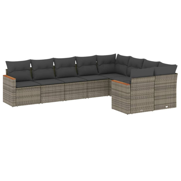 9 pcs conjunto sofás p/ jardim com almofadões vime PE cinzento M 2