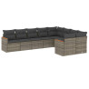 Set de muebles de jardín 9 pzas y cojines ratán sintético gris 2