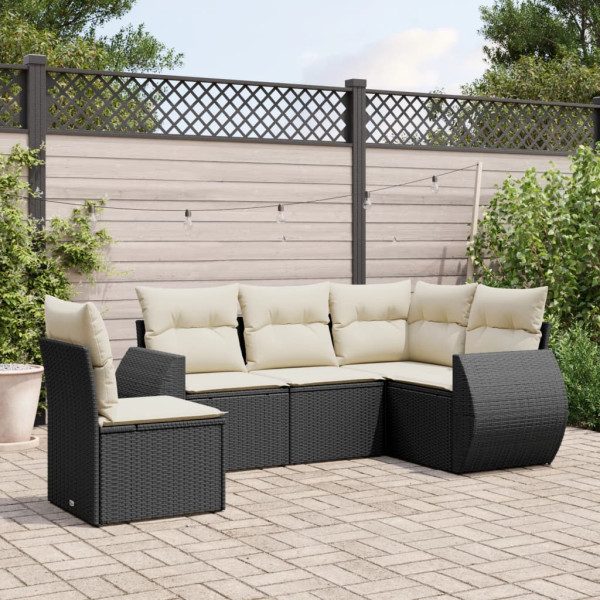Set de muebles de jardín 5 pzas y cojines ratán sintético negro D