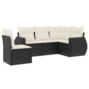 5 pcs conjunto sofás de jardim com almofadões vime PE preto H