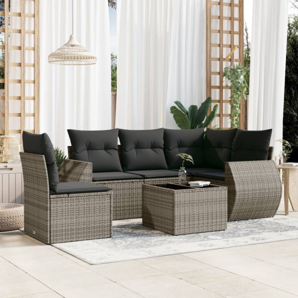 Set de muebles de jardín 6 pzas y cojines ratán sintético gris D