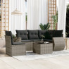 6 pcs conjunto sofás de jardim com almofadões vime cinzento 1