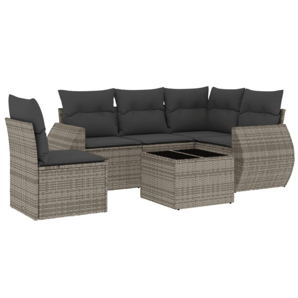 6 pcs conjunto sofás de jardim com almofadões vime cinzento M 2