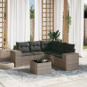 6 pcs conjunto sofás de jardim com almofadões vime cinzento 1