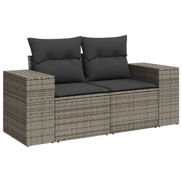 6 pcs conjunto sofás de jardim com almofadões vime cinzento M 3