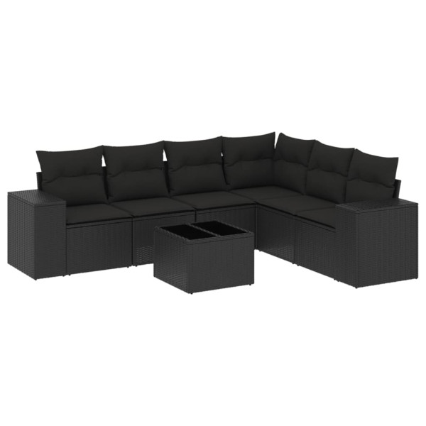 7 pcs conjunto de sofás p/ jardim c/ almofadões vime PE preto M 2