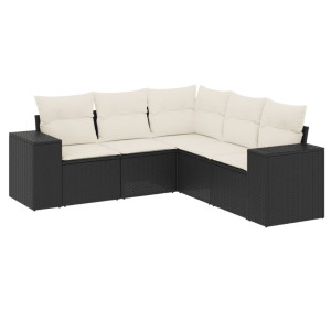 5 pcs conjunto sofás de jardim com almofadões vime PE preto H