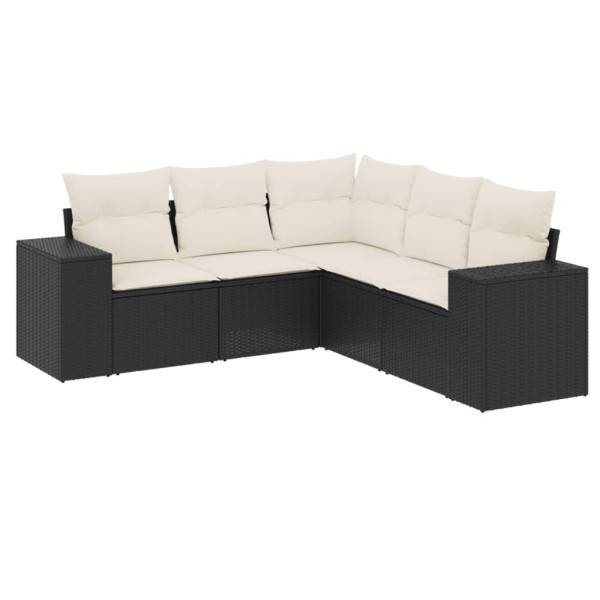 5 pcs conjunto sofás de jardim com almofadões vime PE preto M 2