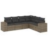 6 pcs conjunto sofás de jardim com almofadões vime cinzento 2