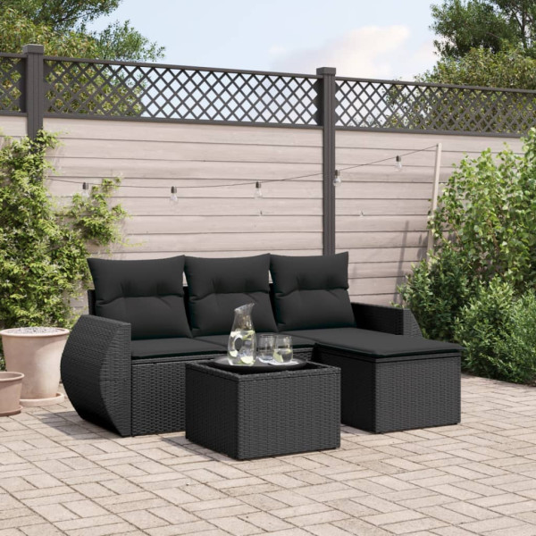 5 pcs conjunto sofás de jardim com almofadões vime PE preto D