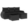 5 pcs conjunto sofás de jardim com almofadões vime PE preto 2