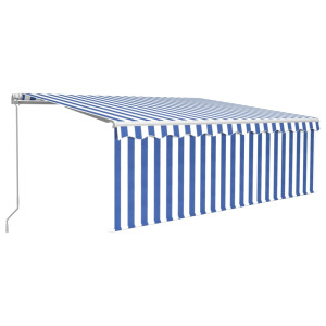Toldo retráctil manual con persiana y LED azul y blanco 4x3 m H