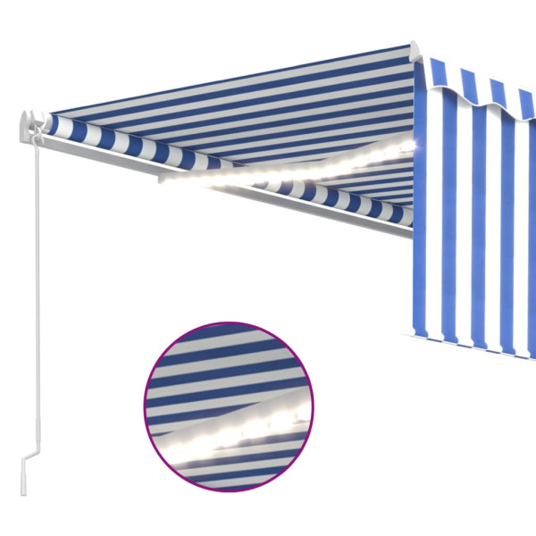 Toldo retrátil manual com estore/LED 4x3 m azul e branco M 5