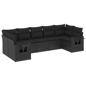 Set de comedor de jardín 7 pzas y cojines ratán sintético negro H