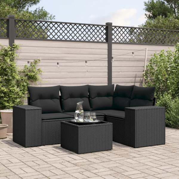Set de muebles de jardín 5 pzas y cojines ratán sintético negro D