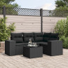 5 pcs conjunto sofás de jardim com almofadões vime PE preto 1
