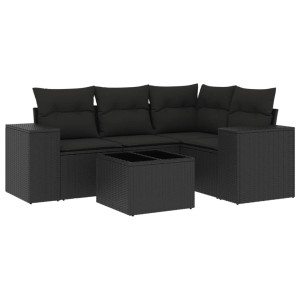 5 pcs conjunto sofás de jardim com almofadões vime PE preto H