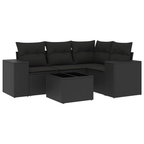 Set de muebles de jardín 5 pzas y cojines ratán sintético negro M 2