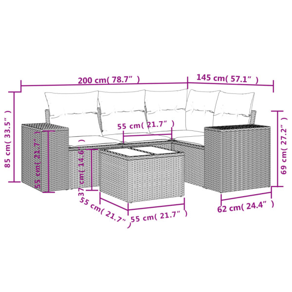 Set de muebles de jardín 5 pzas y cojines ratán sintético negro M 3