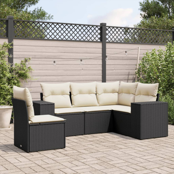 5 pcs conjunto sofás de jardim com almofadões vime PE preto D