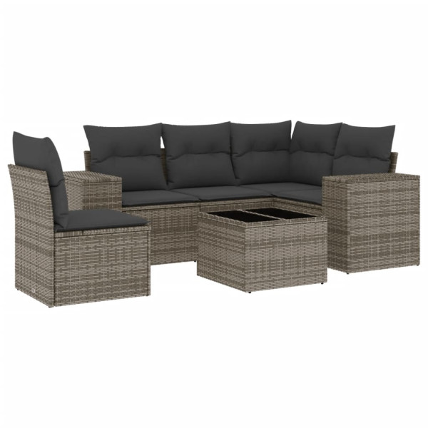Set de muebles de jardín 6 pzas y cojines ratán sintético gris M 2