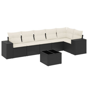 Set de comedor de jardín 7 pzas y cojines ratán sintético negro H