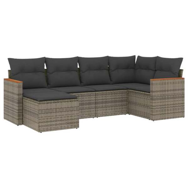6 pcs conjunto sofás de jardim com almofadões vime cinzento M 2