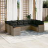 Set de muebles de jardín 9 pzas y cojines ratán sintético gris 1