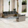 9 pcs conjunto sofás p/ jardim com almofadões vime PE cinzento 1