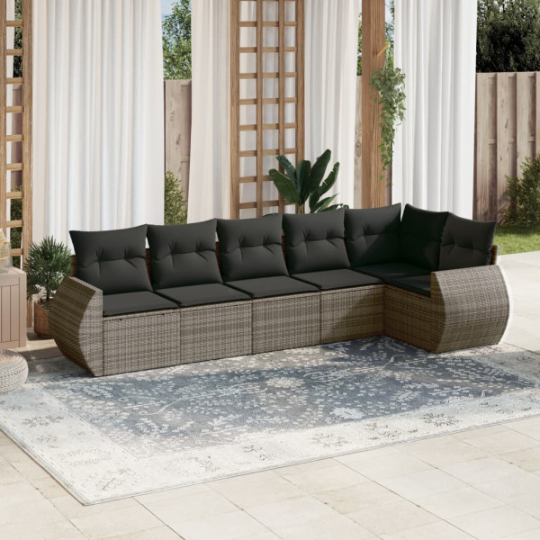 6 pcs conjunto sofás de jardim com almofadões vime cinzento D
