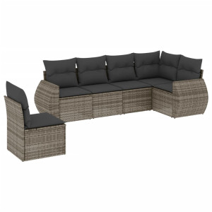 6 pcs conjunto sofás de jardim com almofadões vime cinzento H