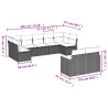 9 pcs conjunto sofás p/ jardim com almofadões vime PE cinzento 3