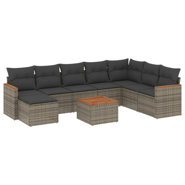 9 pcs conjunto sofás p/ jardim com almofadões vime PE cinzento M 2
