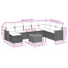 9 pcs conjunto sofás p/ jardim com almofadões vime PE cinzento 3