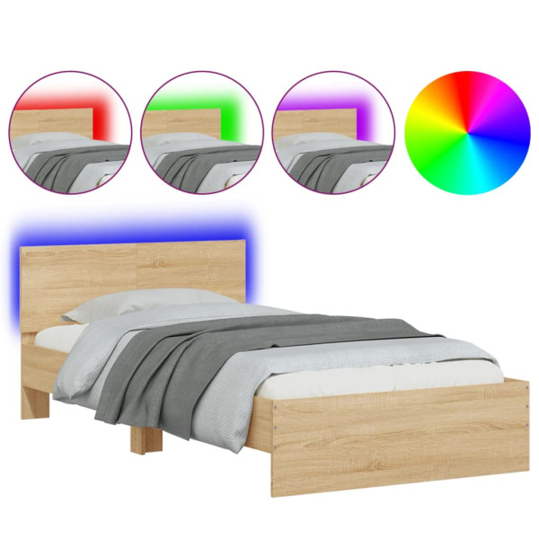 Estructura de cama cabecero luces LED roble Sonoma 100x200 cm M 2