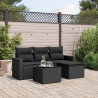 5 pcs conjunto sofás de jardim com almofadões vime PE preto 1