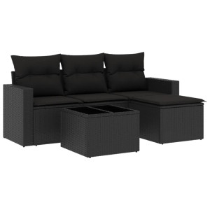 Set de muebles de jardín 5 pzas y cojines ratán sintético negro H