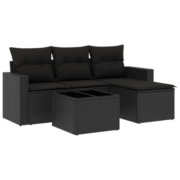 Set de muebles de jardín 5 pzas y cojines ratán sintético negro M 2