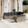 9 pcs conjunto sofás p/ jardim com almofadões vime PE cinzento 1