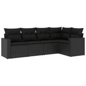 5 pcs conjunto sofás de jardim com almofadões vime PE preto H