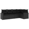 5 pcs conjunto sofás de jardim com almofadões vime PE preto 2