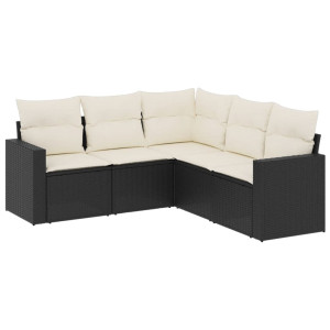5 pcs conjunto sofás de jardim com almofadões vime PE preto H