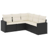 5 pcs conjunto sofás de jardim com almofadões vime PE preto 2