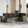 Set de muebles de jardín 6 pzas y cojines ratán sintético gris 1