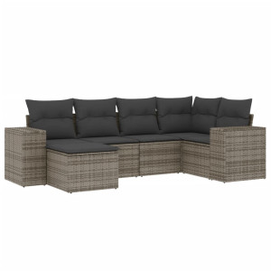6 pcs conjunto sofás de jardim com almofadões vime cinzento H