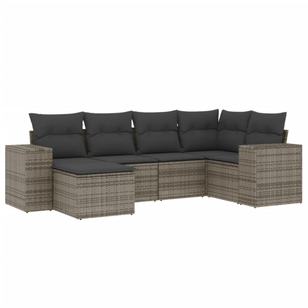 6 pcs conjunto sofás de jardim com almofadões vime cinzento M 2