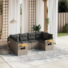 Set de muebles de jardín 6 pzas y cojines ratán sintético gris 1