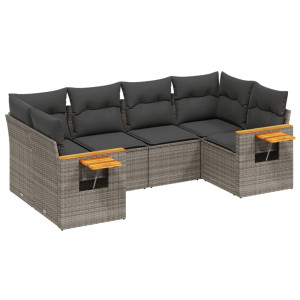 6 pcs conjunto sofás de jardim com almofadões vime cinzento H