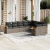 Set de muebles de jardín 9 pzas y cojines ratán sintético gris 1